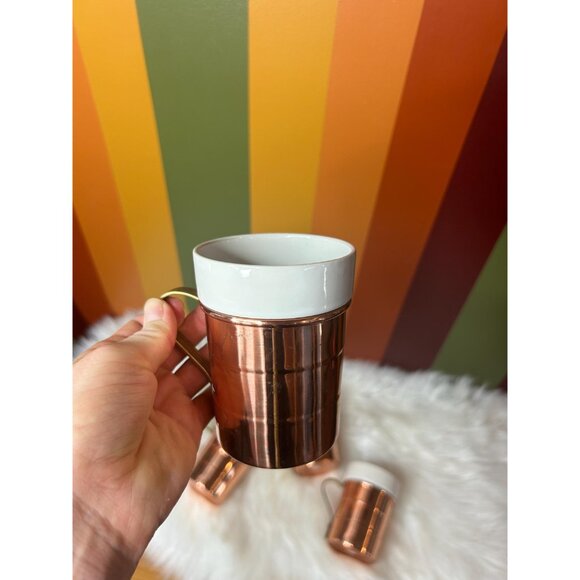 Vintage copper ceramic tea coffee mug glasses - set of 4 - Picture 3 of 6